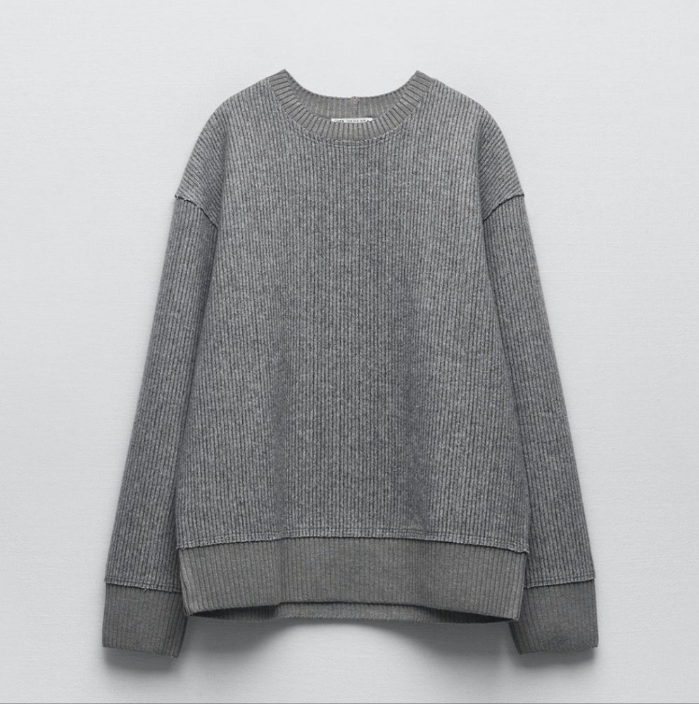 Zara Women's Gray Ribbed Sweater. Size S